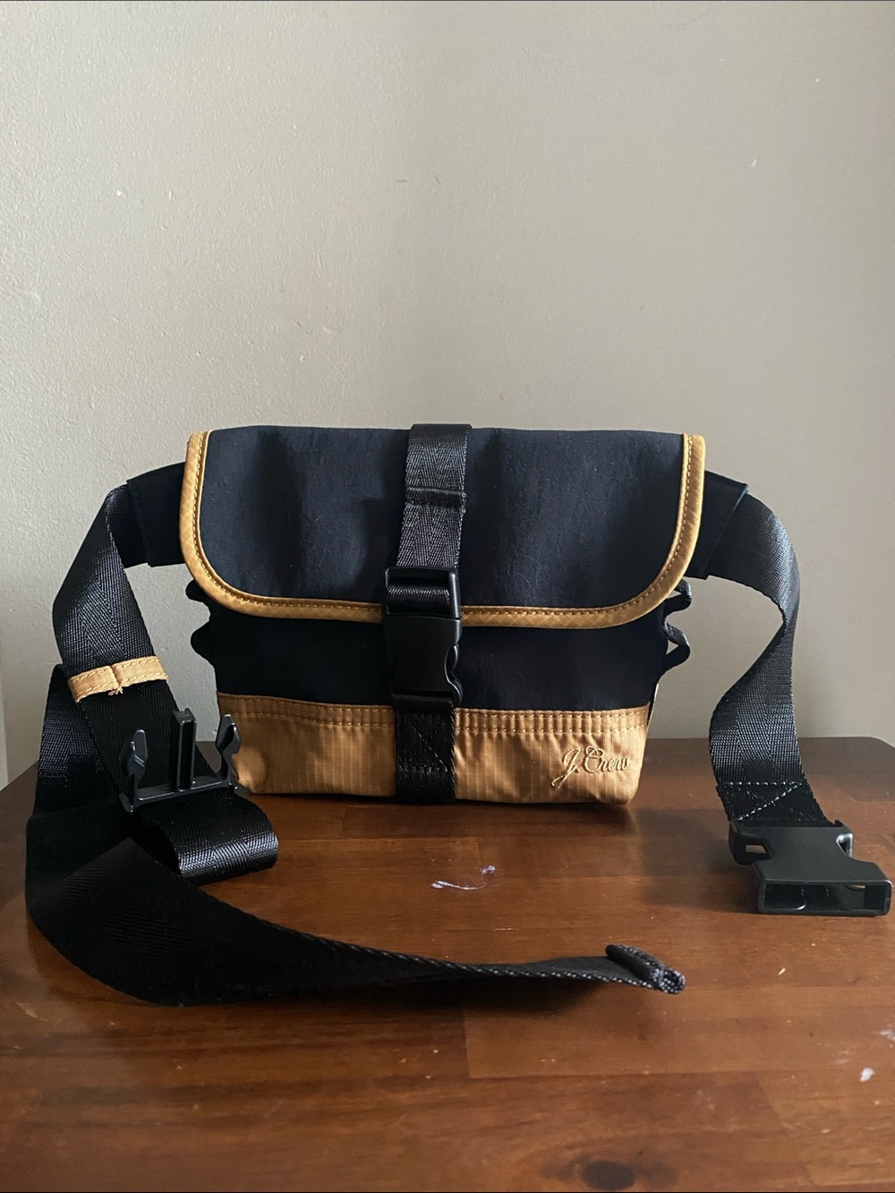 J. Crew Black and Tan Canvas Belt Bag with Front Buckle #4